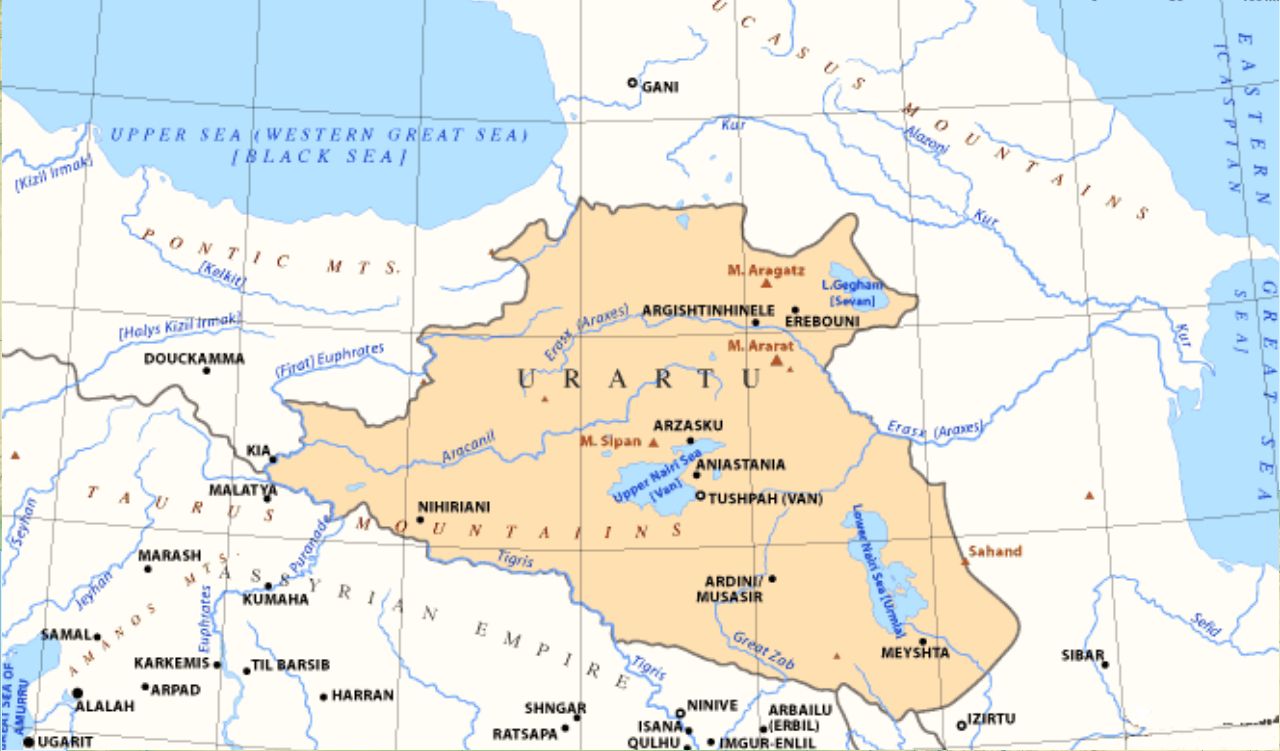 Mapa do antigo reino de Urartu, a região que a Bíblia chama de Ararate.